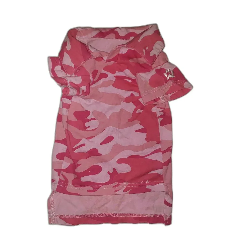 Pink Lightweight Cotton Camouflage Dog Shirt Size Small